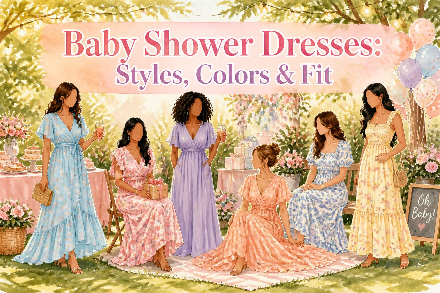 A model wearing a colorful dress poses in a garden full of flowers.