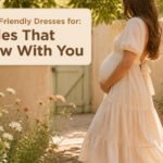 Various bump-friendly dresses displayed in a stylish setting.