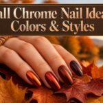 A variety of fall chrome nail designs in different colors and styles.
