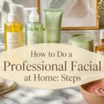 A collection of skincare products arranged on a marble countertop.