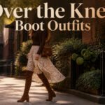 Various outfits featuring over-the-knee boots displayed in a stylish arrangement.