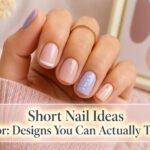 A collection of short nail designs in various colors and patterns.