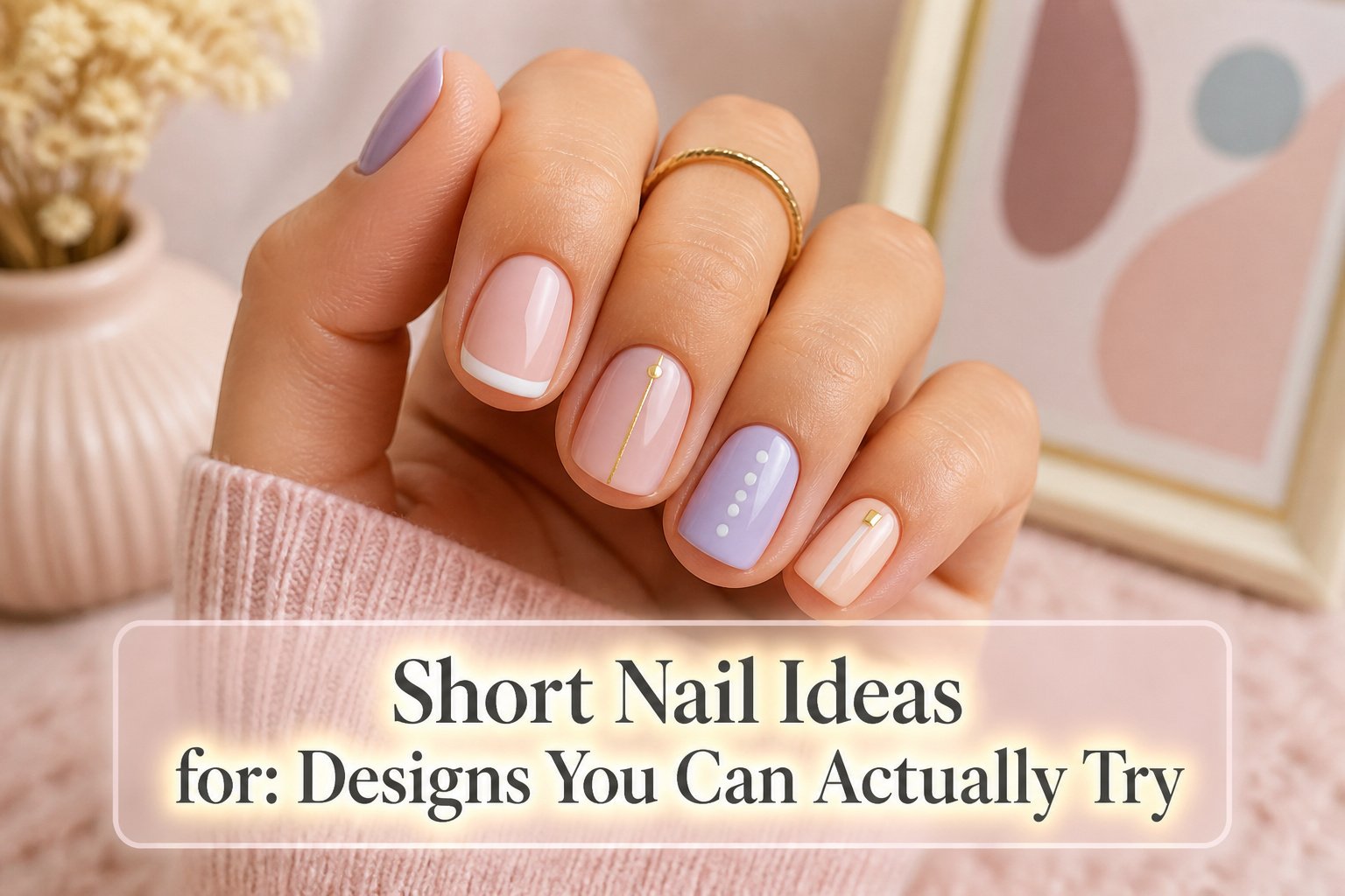 A collection of short nail designs in various colors and patterns.